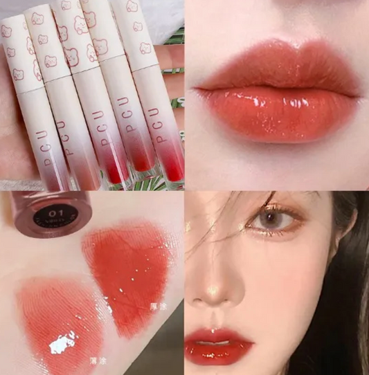 [COD] PCU Gradient Bear Lip Glaze Glass Water Silky Waterproof