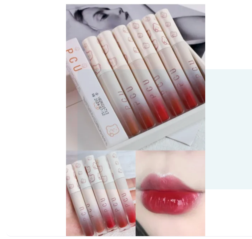 [COD] PCU Gradient Bear Lip Glaze Glass Water Silky Waterproof