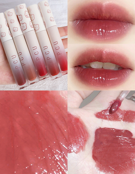 [COD] PCU Gradient Bear Lip Glaze Glass Water Silky Waterproof