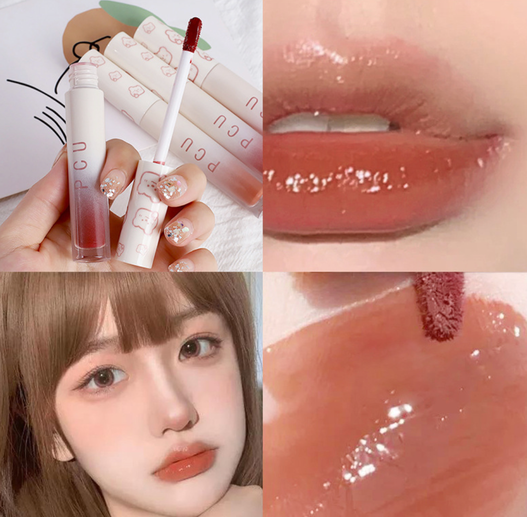 [COD] PCU Gradient Bear Lip Glaze Glass Water Silky Waterproof